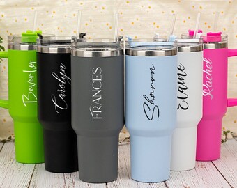 Personalized 40oz Tumbler With Handle Lid and Straw, Insulated Engraved Cup, Bridesmaid proposal, Birthday Gifts for Her, Bridesmaid Gifts