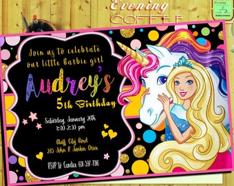 barbie unicorn invitation