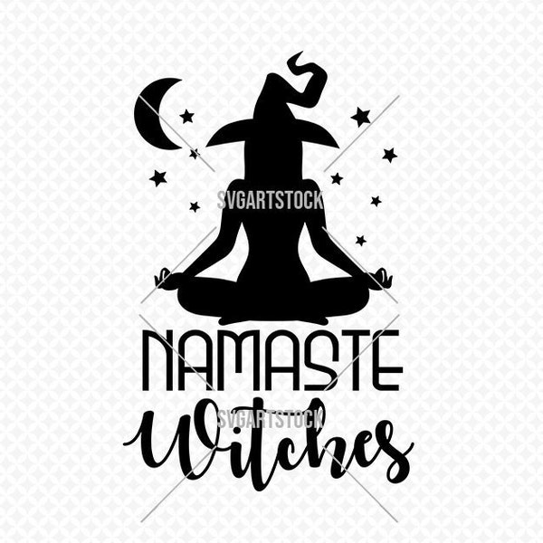 Namaste Witches - funny svg - yoga, halloween vector - digital clipart, t-shirt design, cut files, instant download (svg, jpeg, png)