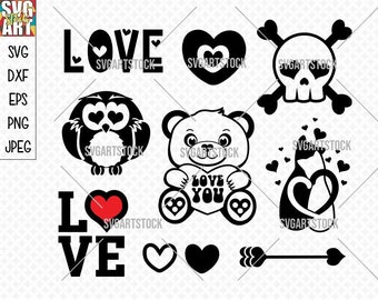 Love Svg Bundle, diseños svg del día de San Valentín para cricut y silueta, amor clipart digital, archivo de corte de vinilo de San Valentín, descarga instantánea