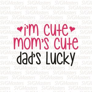 Ich bin süß, Mama ist süß, Papa hat Glück - svg - Vektor - digitale Clipart, T-Shirt-Design, fertig zum Drucken, Sofort-Download (svg, jpeg, png)