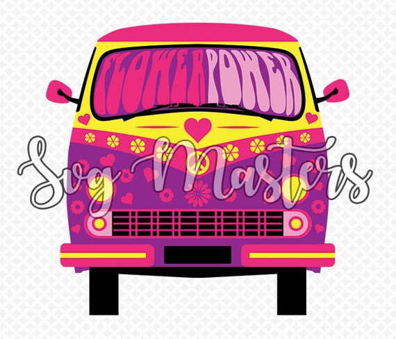 Hippie Van Svg Design Flower Power Svg Love Peace Vector Etsy