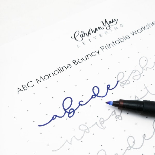 ABC Monoline Übungsbogen zum Ausdrucken (Carmen Yan Schriftzug)