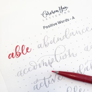 Positive Worte - Buchstabe A - kleiner Pinselstift Flumma Schriftzug Übungsblatt