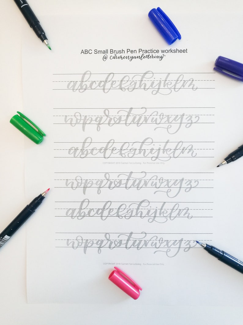 ABC Small and Large Brush Pen bouncy lettering Practice sheet | Etsy