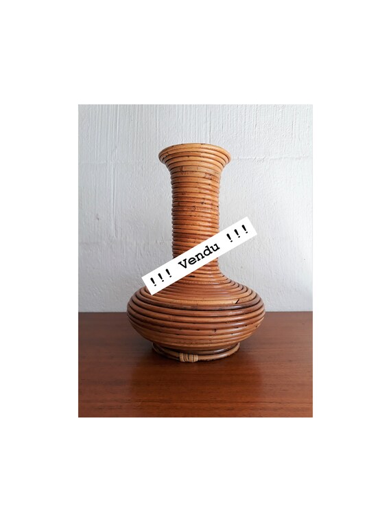 Vase Vintage Pour Bouquet Sec Vase Rotin Fleurs Séchées Osier Bambou Vintage 1960 Mid Century