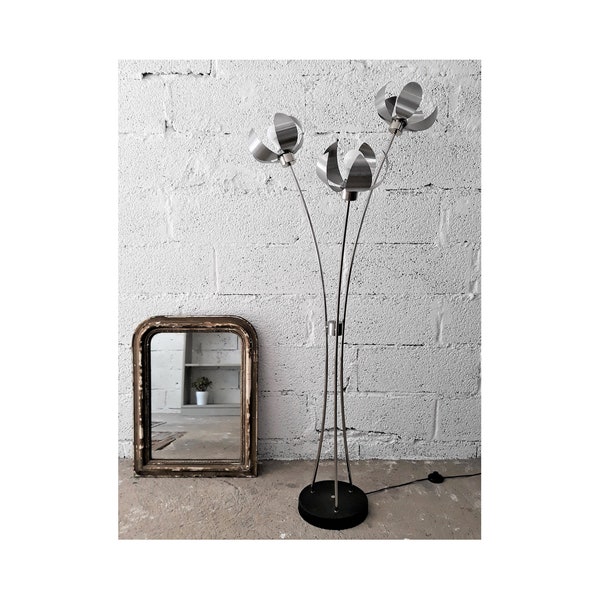 Grande lampe sur pied / Lampadaire fleurs inox et chrome / Vintage 1960 - 1970.