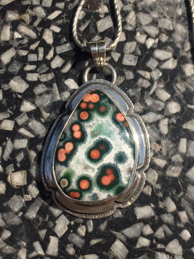 Ocean Jasper 925 Sterling Silver irregular pear teardrop Pendant P0066