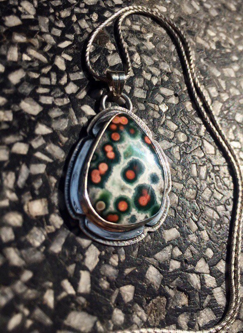 Ocean Jasper 925 Sterling Silver irregular pear teardrop Pendant P0066