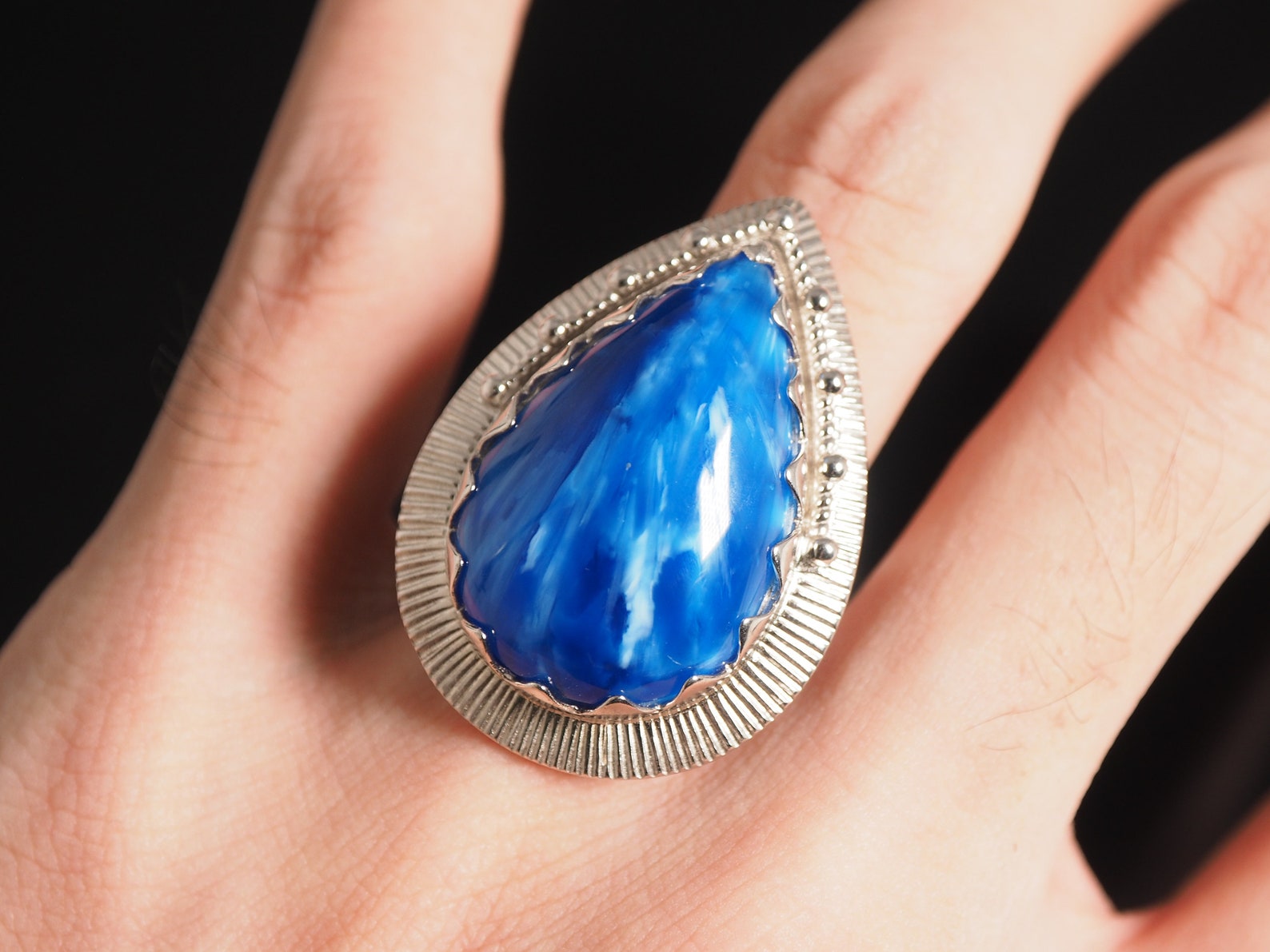 Navy Blue Starburst Stone Ring 925 Sterling Silver Etsy Canada