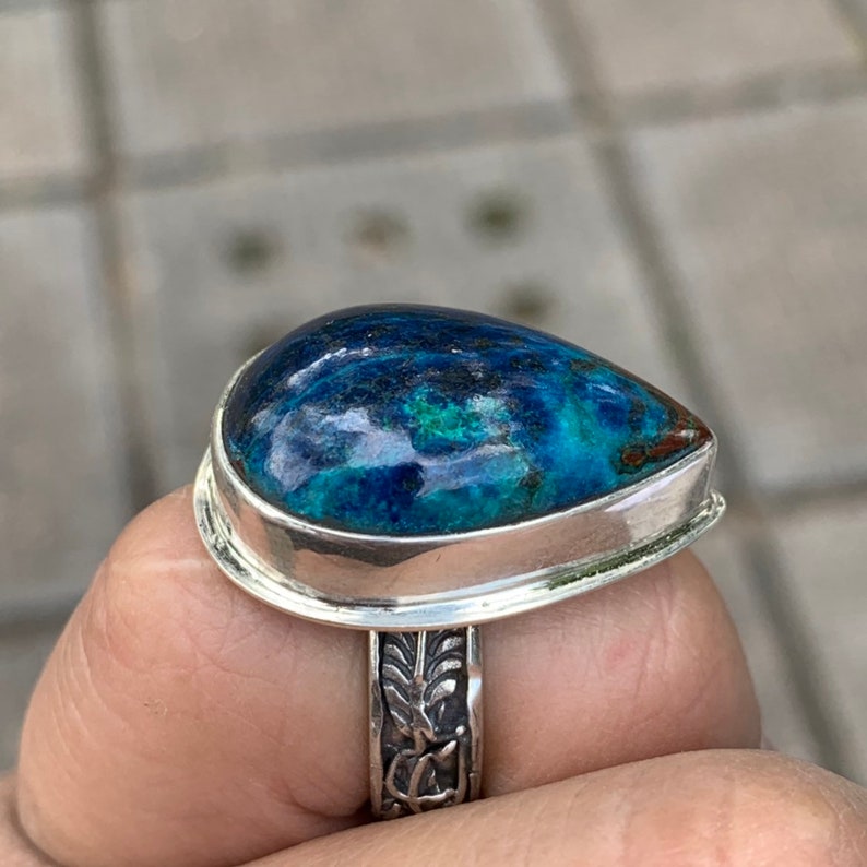 Namibia Blue Shattuckite 925 sterling silver ring size 7 R0169