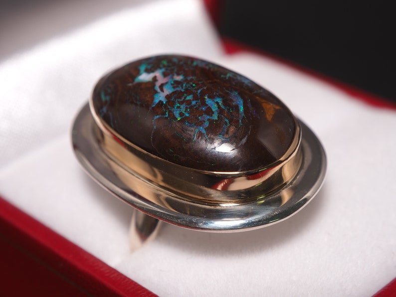 18k Gold Boulder Opal Ring Matrix Boulder Opal