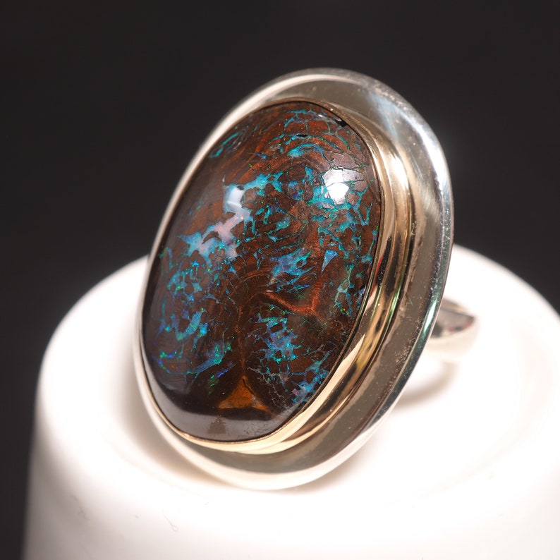 18k Gold Boulder Opal Ring Matrix Boulder Opal