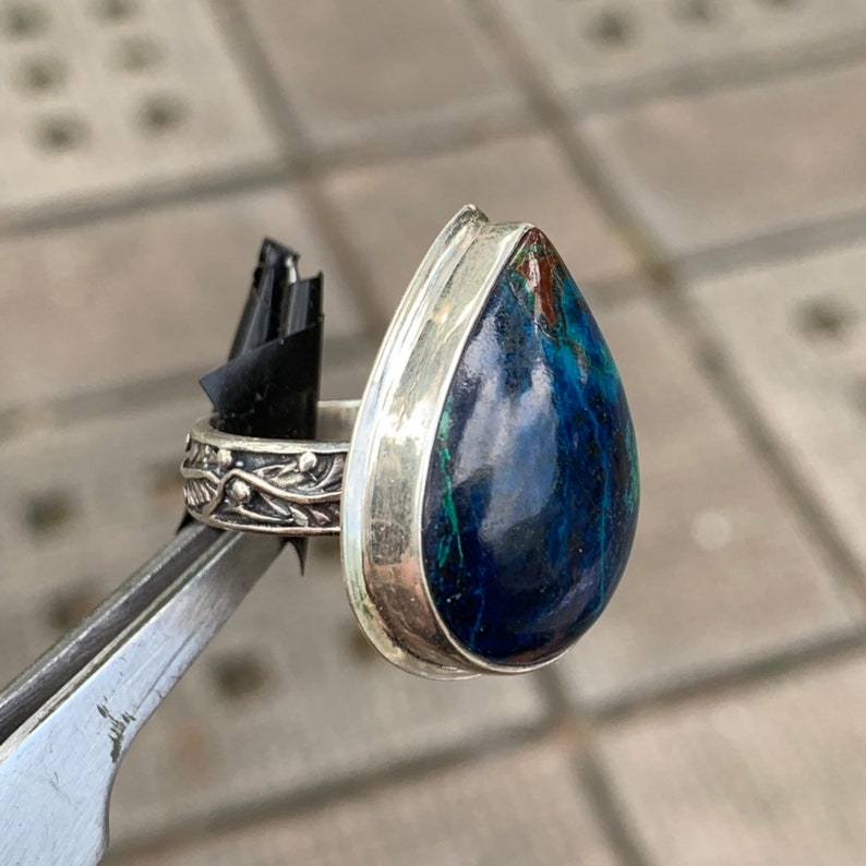 Namibia Blue Shattuckite 925 sterling silver ring size 7 R0169