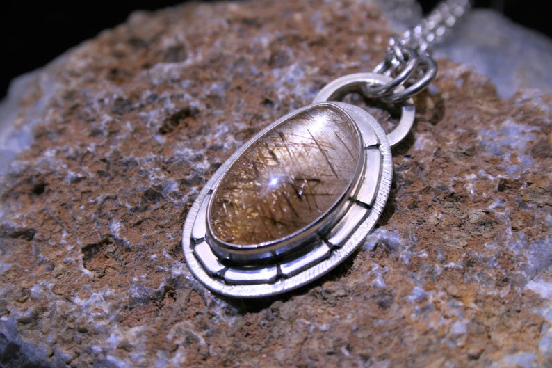 Golden Rutilated Quartz irregular egg oval 925 sterling silver pendant P0127