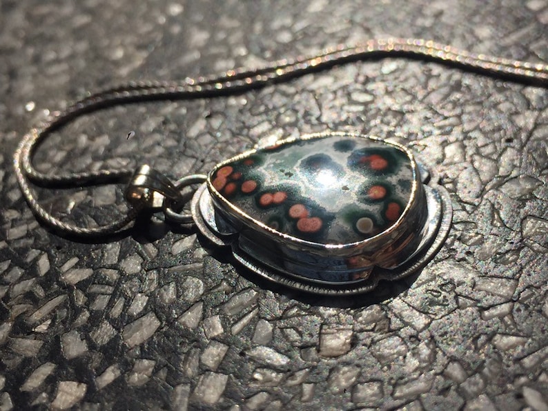 Ocean Jasper 925 Sterling Silver irregular pear teardrop Pendant P0066