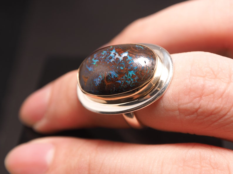 18k Gold Boulder Opal Ring Matrix Boulder Opal