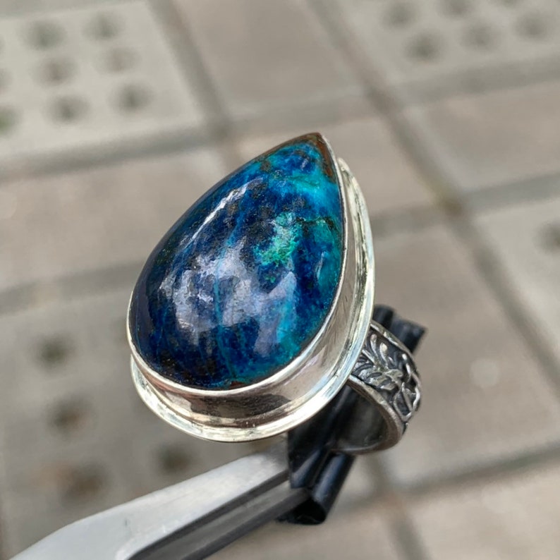 Namibia Blue Shattuckite 925 sterling silver ring size 7 R0169