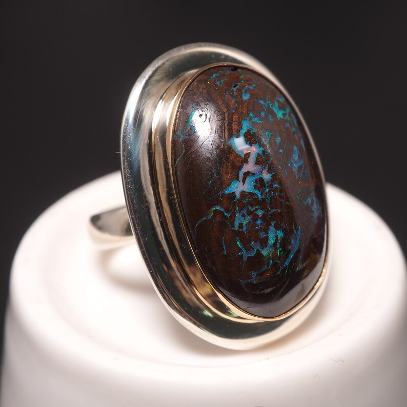 18k Gold Boulder Opal Ring Matrix Boulder Opal