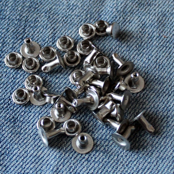 20psc tubular rivets, silver rivets, nikel rivets, rivets for crafts, 7mm rivets. Rivets for leather.