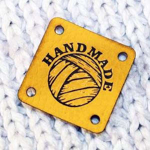 Handmade Faux Leather Tags: Yellow Vegan Clothing Labels (1.2&quot; x 1.2&quot;)