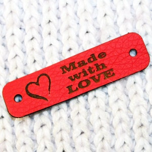 Red Faux Leather Tags: Vegan Clothing Labels (2&quot; x 0.6&quot;)