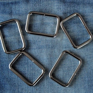 5x Nickel Plated Steel Rectangle Loop: 40mm Saddlery Strap Keeper