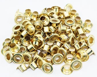 6mm eylet rivets, 100psc eylet rivets. Steel eylet rivets, leathercraft eyelets, gold color eylet rivets, sewing eyelets.