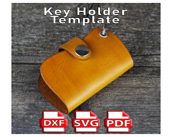 DIY Leather key holder, Leather craft template, PDF pattern, SVG template, Leather dxf key holder.