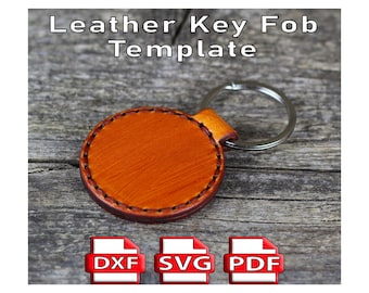 DIY Leather key fob, Leather craft template, PDF keychain pattern, SVG template.