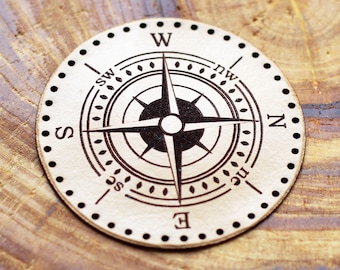 Beige Leather Compass Patch: Travel Accessories
