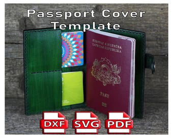 DIY Leather passport cover, Leather craft template, PDF pattern, SVG template, Leather dxf passport holder.