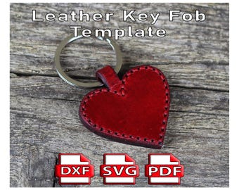 DIY Leather key fob, Leather craft template, PDF keychain pattern, SVG template.