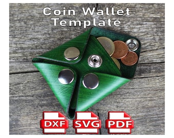 DIY Leather Coin Wallet Pattern: PDF, SVG Template (7cm x 7cm)