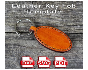 DIY Leather key fob, Leather craft template, PDF keychain pattern, SVG template.