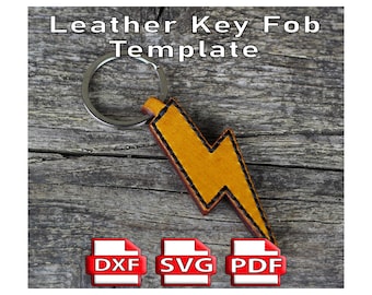 DIY Leather key fob, Leather craft template, PDF keychain pattern, SVG template.