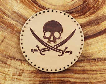 Jolly Roger Leather Patch: Pirate Skull & Swords Applique