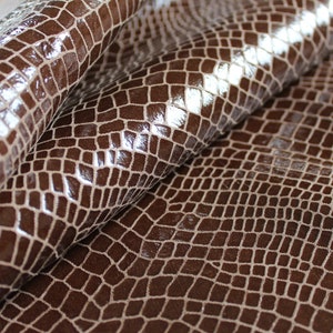 Brown sheep leather with snake texture, nappa hide, brown lambskin, ~1mm, lamb hide, leather for crafts.