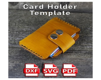 DIY Leather card holder wallet, Leather craft template, PDF pattern, SVG template, Leather dxf card holder, leather wallet.