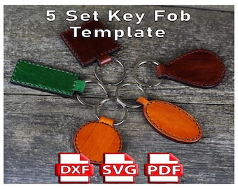 Leather Key Fob Template – 5 Set DIY Keychain Pattern (PDF, SVG)