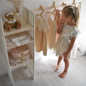 Tringle à vêtements pour enfants, armoire ouverte avec étagères, étagère suspendue, rangement pour déguisement en bois, coiffeuse de chambre à coucher, rose, ivoire