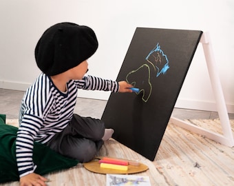 Kids Chalkboard Easel, Children's Wood Blackboard Free Standing, Erasable Drawing Board, Educational Toy, Drawing Small Art, Preschool Board