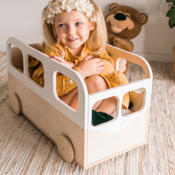 Spielzeugkiste aus Holz mit Rädern, Bücherkorb aus Holz, Spielzeug-Organizer, Babyzimmermöbel, Kinderzimmer-Organisation, Geschenk für Kinder