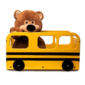 Coffre à jouets en bois avec roulettes, Corbeille à livres en bois, Organiseur de jouets jaune, Meubles de chambre de bébé, Rangement pour chambre de bébé, Cadeau pour enfants