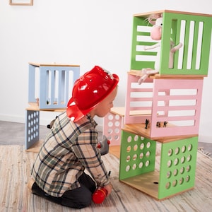 Cubes en bois empilables pour rangement de jouets, boîte de rangement, étagères pour chambre d'enfant (lot de 2)