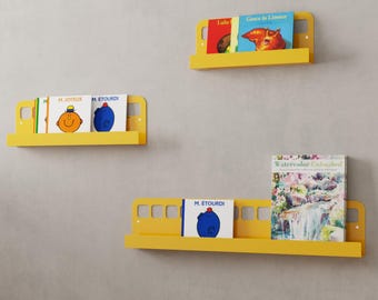 Nursery Bookshelf from Metal, Stainless Steel Kids Book Shelves, Colorful Wall Mounted Shelf Ledge, Floating Shelf Bus Form