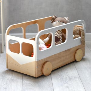 Organizador de juguetes con ruedas, caja de juguetes de madera para niños, baúl de madera para niños pequeños, contenedor de libros para niños blanco personalizado