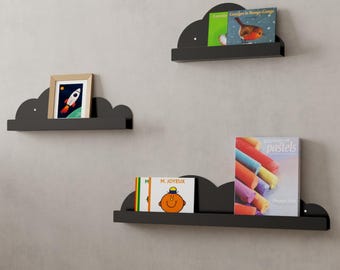 Nursery Bookshelf from Metal, Stainless Steel Kids Book Shelves, Colorful Wall Mounted Shelf Ledge, Floating Shelf Cloud Form, Nursery Decor