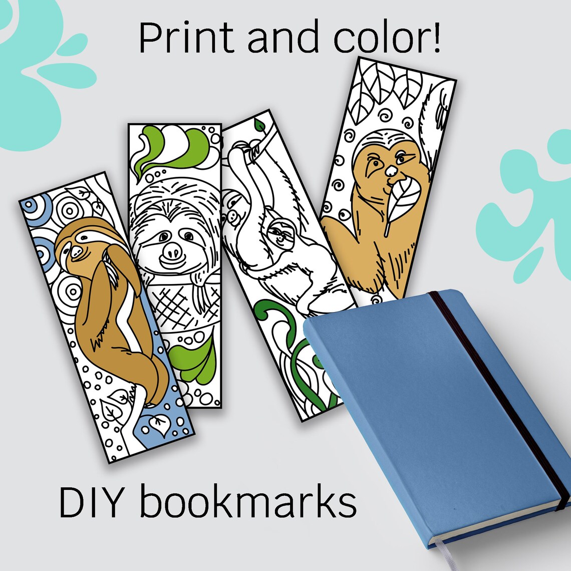 Cute Sloths Coloring bookmark set Bookmarks printable Etsy
