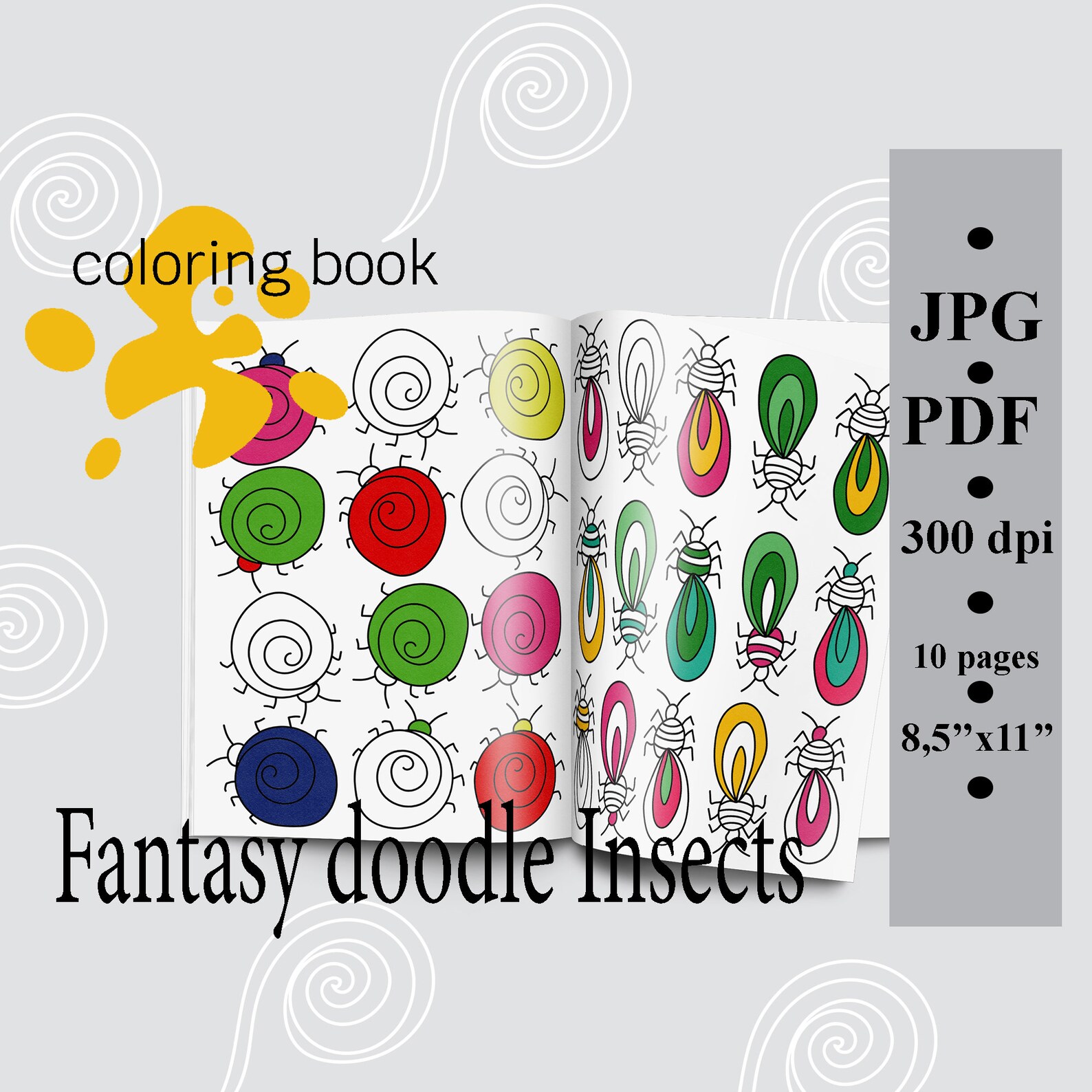 Download Fantasy doodle Insects Printable PDF Coloring book Digital | Etsy